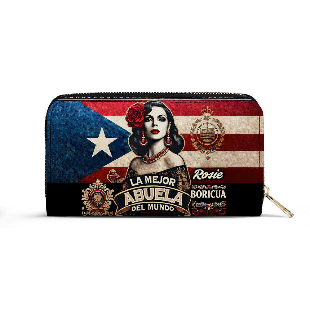 La Mejor Abuela Del Mundo - Personalized Leather Clutch Purse BOR12C