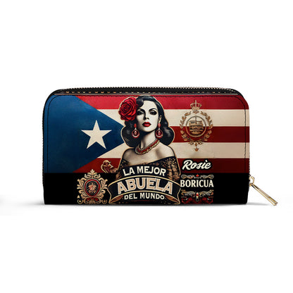 La Mejor Abuela Del Mundo - Personalized Leather Clutch Purse BOR12C