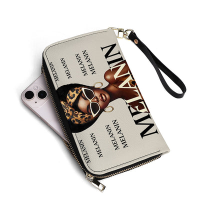 MELANIN. I just got lucky- Personalized Leather Clutch Purse - Customize Gift For Her BLQ13C