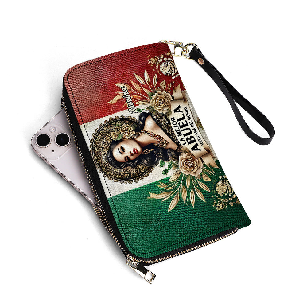 La Mejor Abuela Del Mundo - Personalized Leather Clutch Purse MEX05C