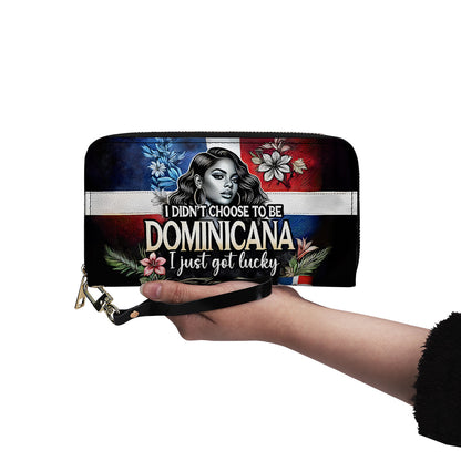 I didn't choose to be DOMINICANA. I just got lucky- Personalized Leather Clutch Purse - Customize Gift For Her DOM08C