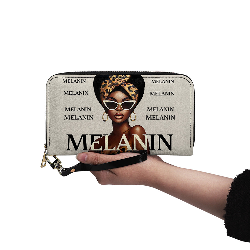 MELANIN. I just got lucky- Personalized Leather Clutch Purse - Customize Gift For Her BLQ13C