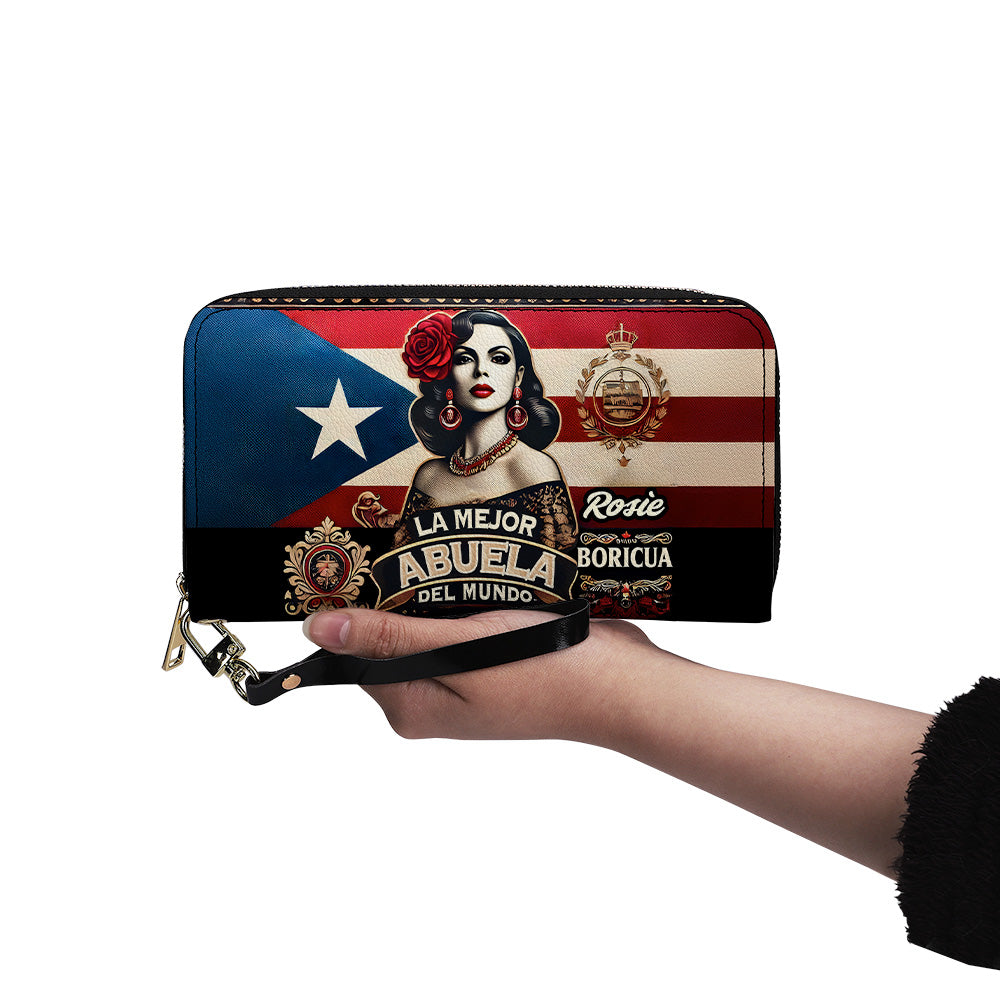 La Mejor Abuela Del Mundo - Personalized Leather Clutch Purse BOR12C