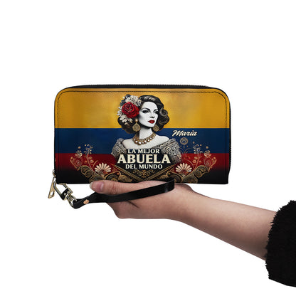 La Mejor Abuela Del Mundo - Personalized Leather Clutch Purse COL05C