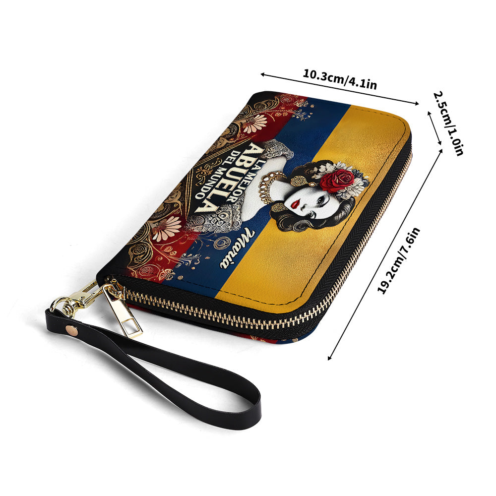 La Mejor Abuela Del Mundo - Personalized Leather Clutch Purse COL05C