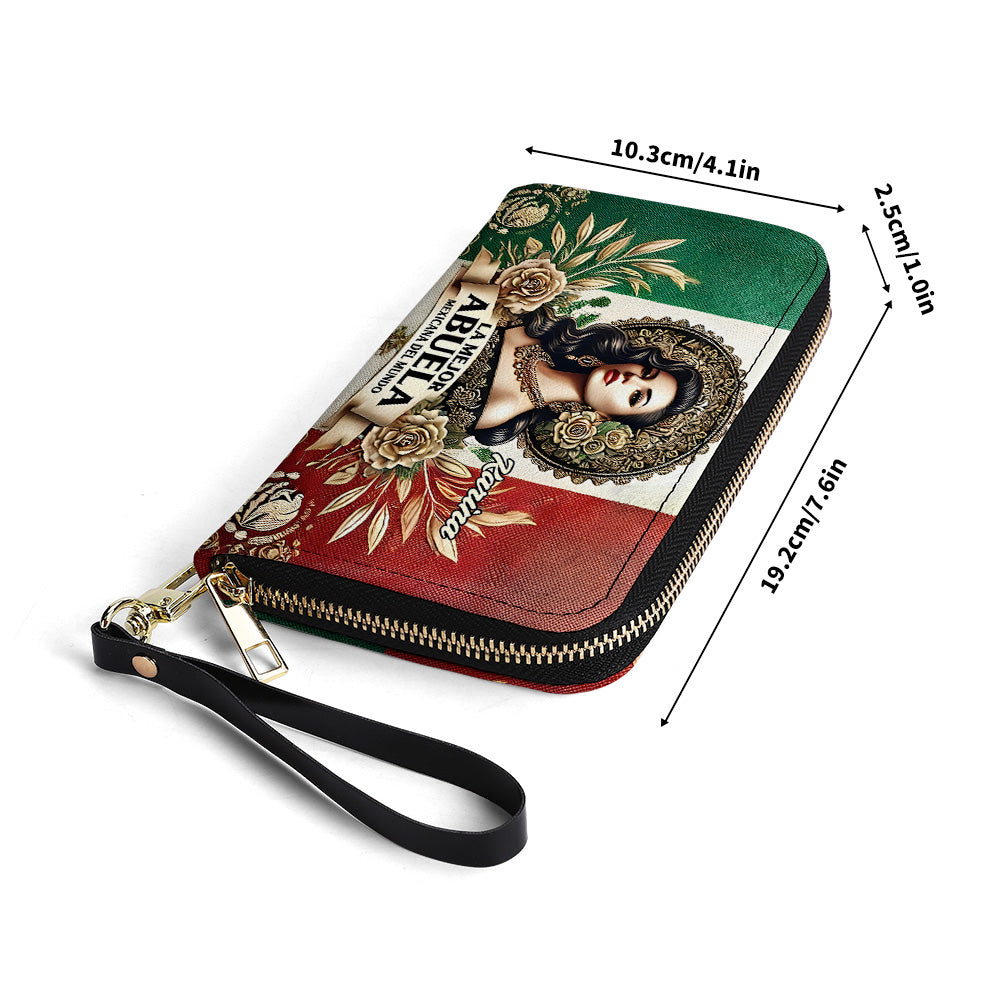 La Mejor Abuela Del Mundo - Personalized Leather Clutch Purse MEX05C