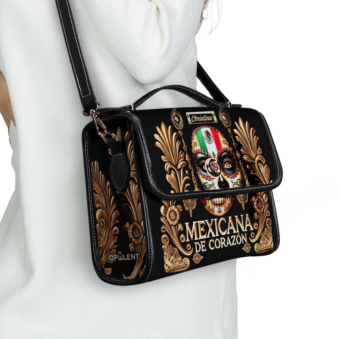 Mexicana de corazón - Personalized Leather Satchel Bag MEX04S4