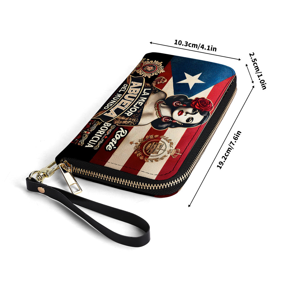 La Mejor Abuela Del Mundo - Personalized Leather Clutch Purse BOR12C