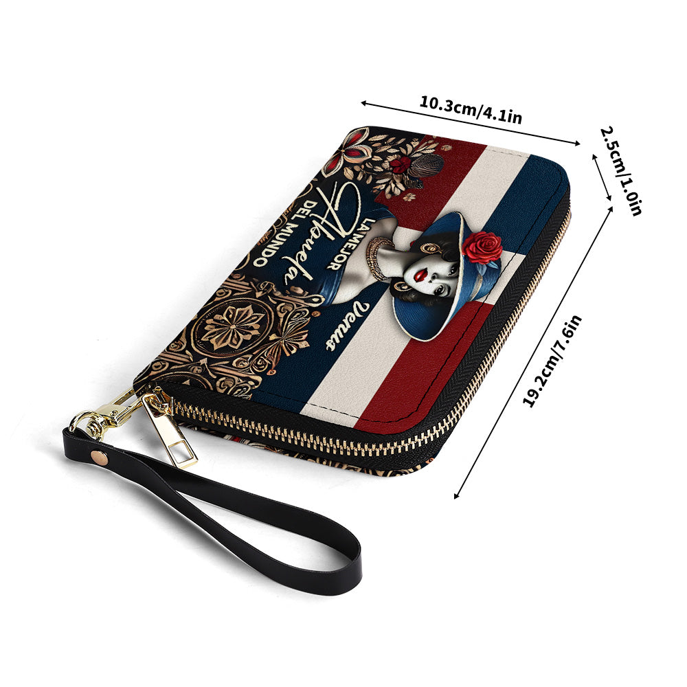 La Mejor Abuela Del Mundo - Personalized Leather Clutch Purse DOM03C