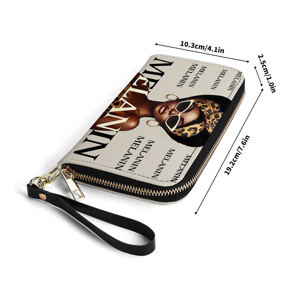 MELANIN. I just got lucky- Personalized Leather Clutch Purse - Customize Gift For Her BLQ13C