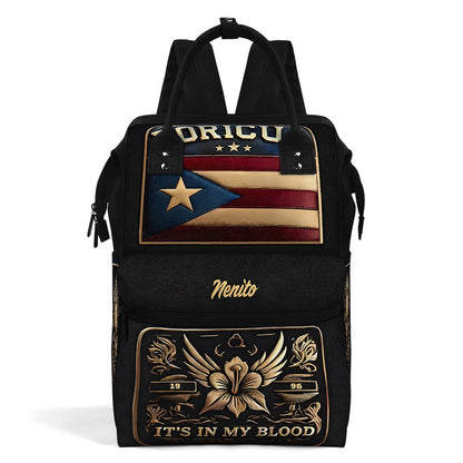 Boricua It's In My Blood (Black) - Large Capacity Backpack, Duckbilled Backpack BPBOR02