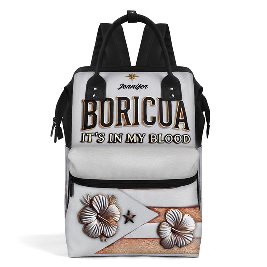 Boricua It's In My Blood (White) - Large Capacity Backpack, Duckbilled Backpack BPBOR03