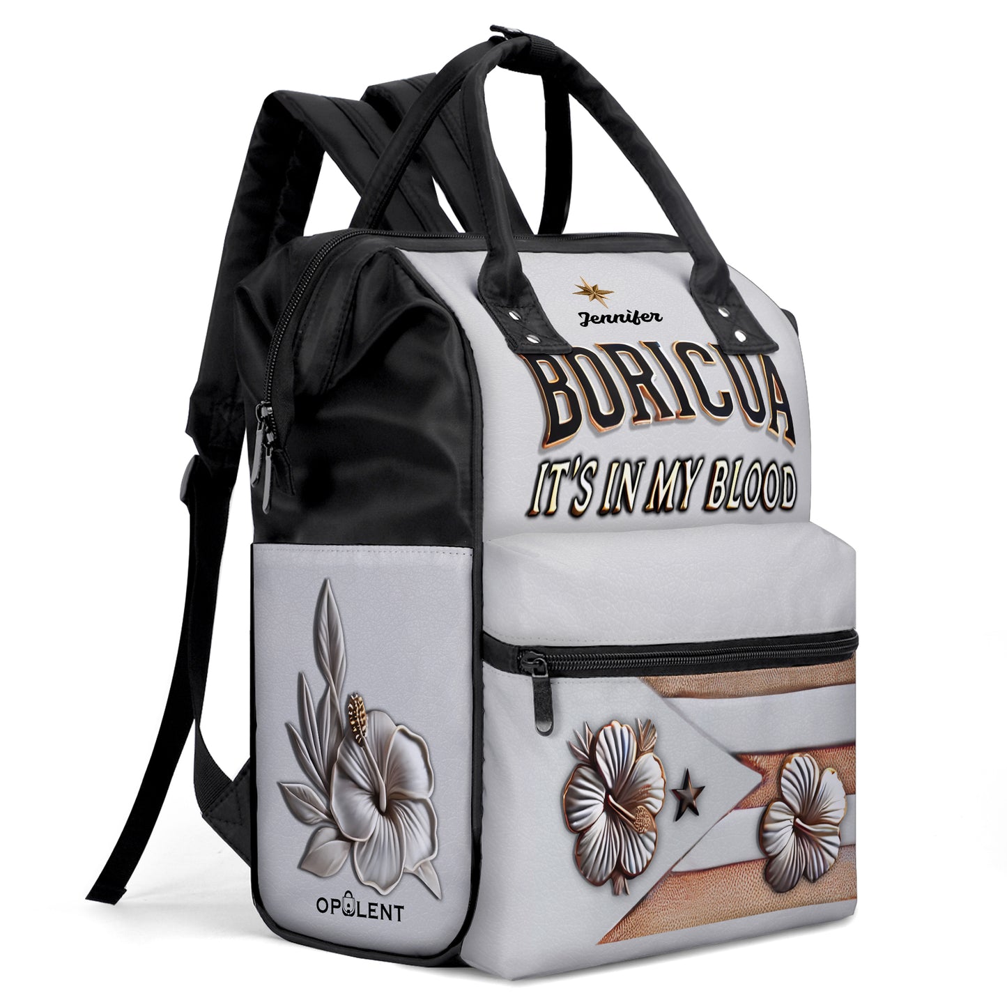 Boricua It's In My Blood (White) - Large Capacity Backpack, Duckbilled Backpack BPBOR03