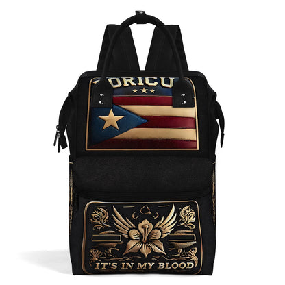 Boricua It's In My Blood (Black) - Large Capacity Backpack, Duckbilled Backpack BPBOR02